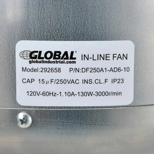 Global Industrial 10" Galvanized Steel Inline Duct Fan W/ Energy Star Rating - Image 5