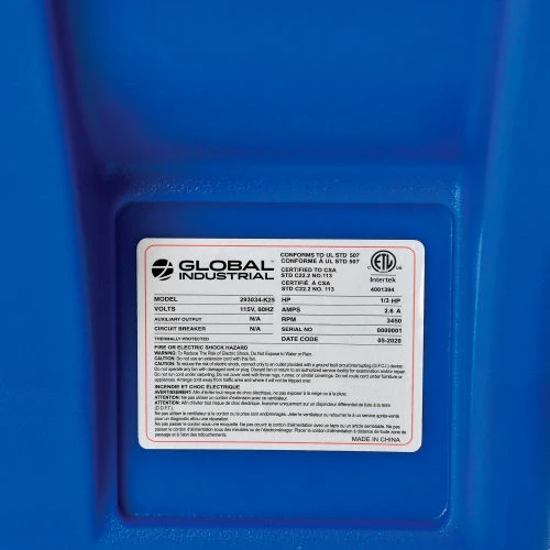 Global Industrial 8" Confined Space Blower Fan, Rotomold Plastic, 1 Speed, 1000 CFM, 1/3 HP - Image 8