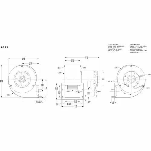 Fasco 3.3" Shaded Pole Draft Inducer Blower, A191, 208-230 Volts 3000 RPM