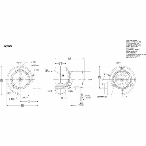 Fasco 3.3" Shaded Pole Draft Inducer Blower, A205, 120 Volts 3000 RPM