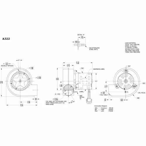 Fasco Shaded Pole Draft Inducer Blower, A322, 120 Volts 3000 RPM - 2 Speed