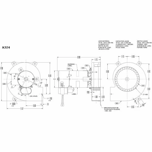 Fasco Split Capacitor Draft Inducer, A324, 208-230 Volts 3200 RPM