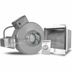 Vortex Powerfan 4'' In-Line Duct Fan VTX400P-ALT-A w/ Pressure Switch, Lint Trap and Vari-Speed Kit