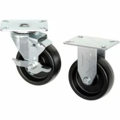 Global Industrial™ 5" Plate Casters w/ Brake for Man Coolers, Black, Pack of 4