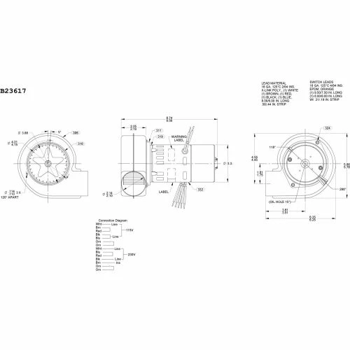 Fasco Shaded Pole Draft Inducer Blower, B23617, 115/230 Volts 3000 RPM
