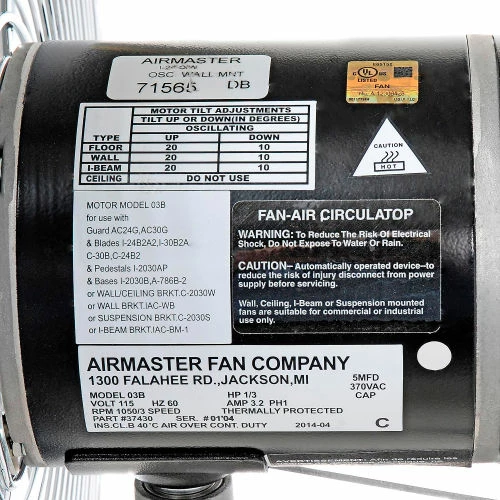 Airmaster Fan Airmaster 30" Oscillating Wall Mount Fan, 3 Speed, 7794 CFM, 115V, 1/3 HP, Single Phase - Image 13
