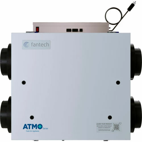 Fantech ATMO 150H Fresh Air Appliance, 6" Side Duct Connection HRV, 168 Watts, 150 CFM, Steel