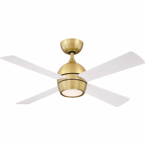 Fanimation Kwad - 44 inch - Brushed Satin Brass with Matte White Blades and LED Light Kit
