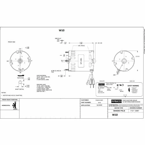 Fasco Water Heater Draft Inducer, W10, 115 Volts 3400 RPM