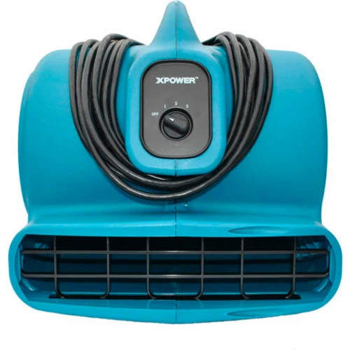 XPOWER Stackable Air Mover With GFCI Outlet For Daisy Chain, 3 Speed, 1/3 HP, 2400 CFM, Blue - Image 2