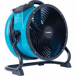 XPOWER Sealed Motor Axial Air Mover, Blower, Fan w/Power Outlets, 1/4 HP, 2100 CFM, Var Speed, Blue